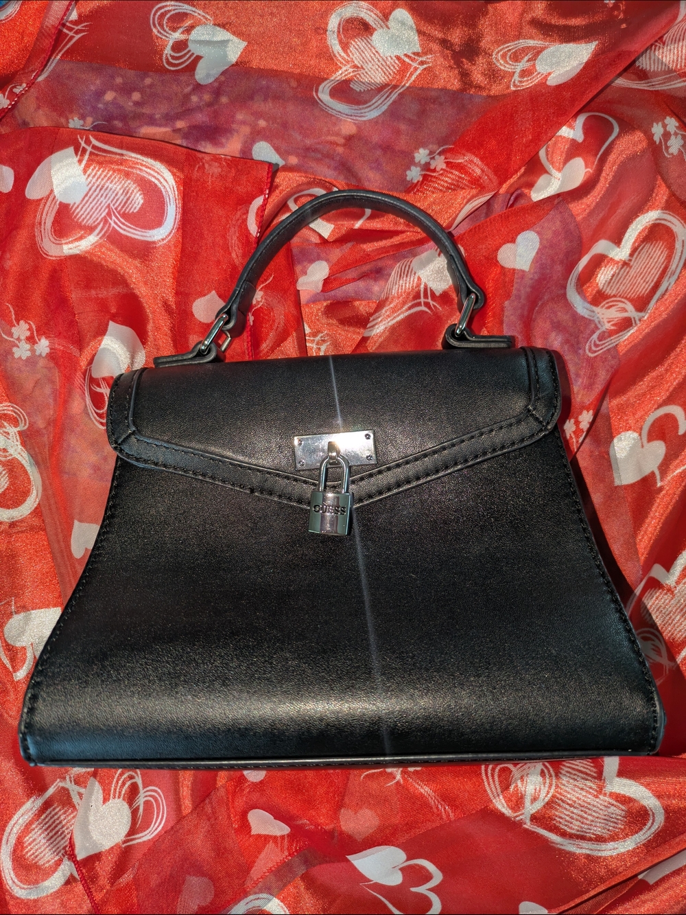 GUESS Black Kravitz Small Flap Satchel W/ Padlock